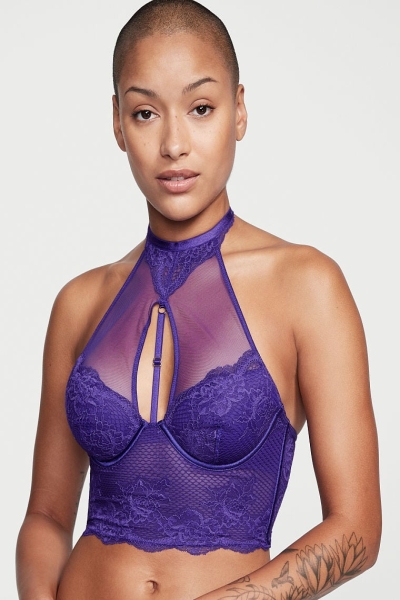 Victoria's Secret High-Neck Encaje Corset Top Moradas | 672013YGI