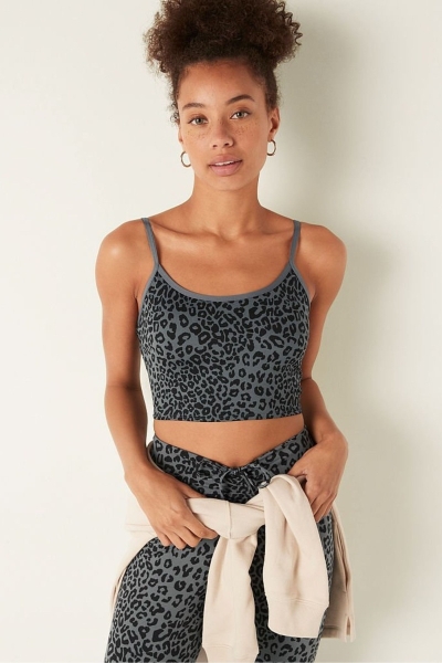 Victoria's Secret Lightly Forro Low Impact Deporte Crop Top Verde Menta Leopardo Gris | 217638ASW