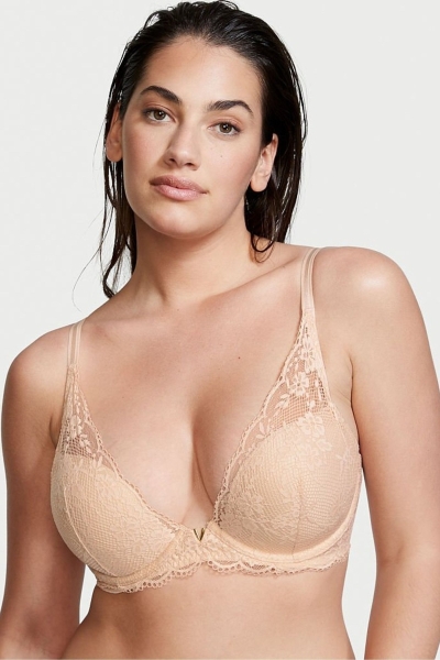 Victoria's Secret Love Cloud Encaje Half Pad Plunge Bra Champagne Nude | 067892DUL