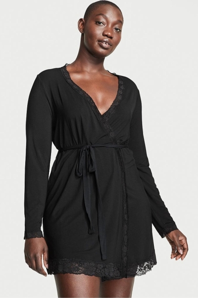 Victoria's Secret Modal Corta Long Sleeve Robe Negras | 328160TNX