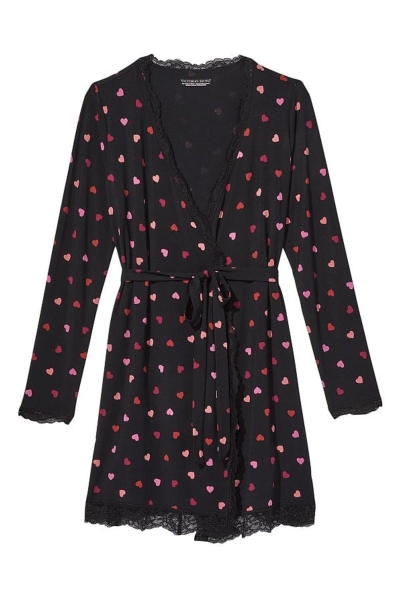 Victoria's Secret Modal Corta Long Sleeve Robe Negras | 816459AYP