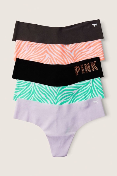 Victoria's Secret No-Show No Show Tanga Panties 5 Pack Black/Orange/Purple/Green Zebra Print | 915083NHZ