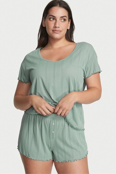 Victoria's Secret Pointelle Corta Pyjama Set Verde | 715364SCZ