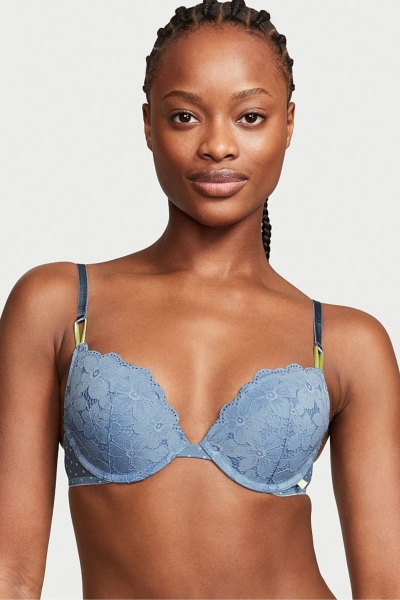 Victoria's Secret Push Up Encaje Bra Azules | 382196TZD