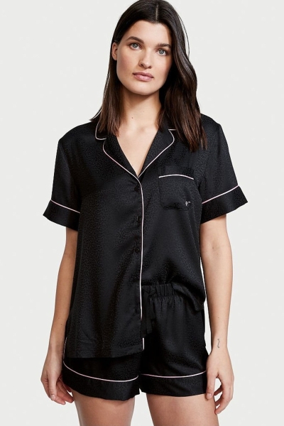 Victoria's Secret Satin Corta Pyjamas Negras | 263980HNZ