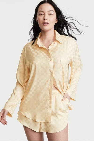 Victoria's Secret Satin Long Sleeve Corta Pyjamas Amarillo | 045673ATE