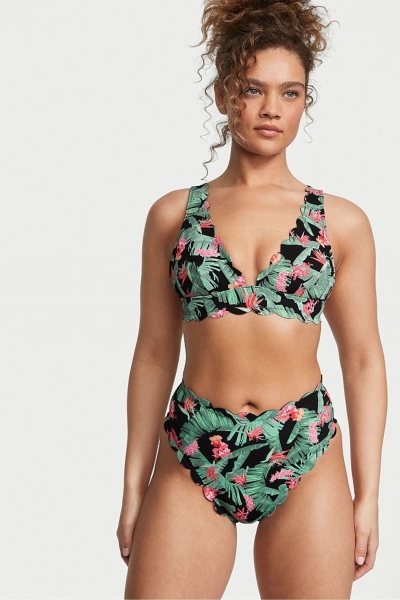 Victoria's Secret Scallop Plunge Bikini Top Tropical Palm | 459276XPY