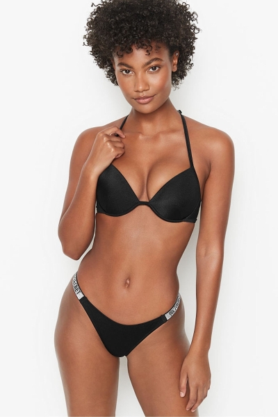 Victoria's Secret Shine Correa Swim Bikini Bottom Negras | 239586FPV