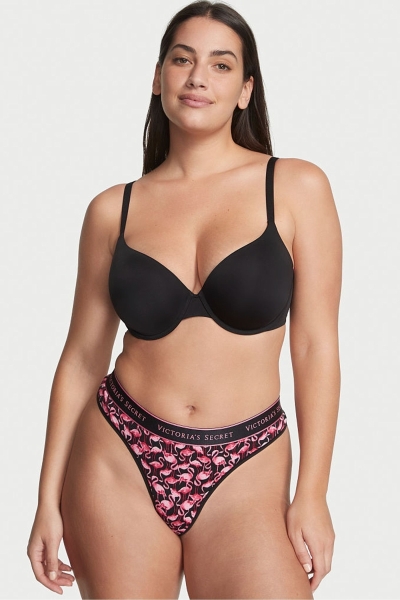 Victoria's Secret Stretch Algodon Algodon Logo Tanga Panties Negras | 361290MVP