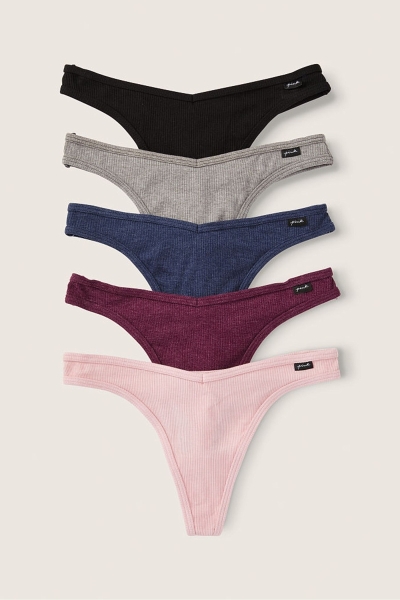 Victoria's Secret Stretch Algodon Algodon Tanga Panties 5 Pack Black/Grey/Blue/Burgundy/Pink | 379560ANW