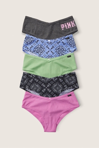 Victoria's Secret Stretch Algodon Algodon Cheeky Panties 5 Pack Grey/Purple/Blue/Green Print | 789630NGV