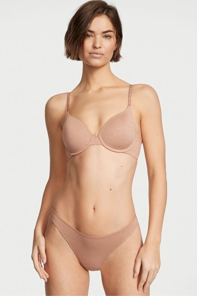 Victoria's Secret Stretch Algodon Algodon High Leg Tanga Panties Sweet Praline Nude | 790243BSD