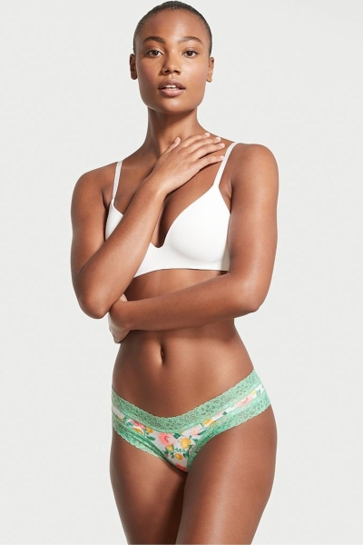 Victoria's Secret Stretch Algodon Encaje Cintura Algodon Cheeky Panties Azules | 521049SBQ