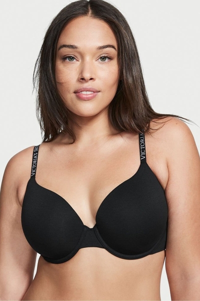 Victoria's Secret The T-Shirt Push Up Logo Correa Bra Negras | 926047RFL