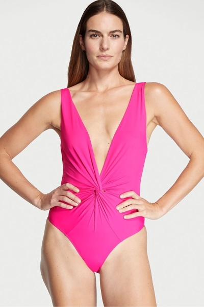 Victoria's Secret V Neck Plunge Open Back Swimsuit Rosas | 471526EZM