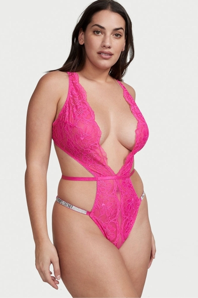 Victoria's Secret Very Sexy Shine Correa Encaje Crotchless Bodysuit Rosas | 149782ELX