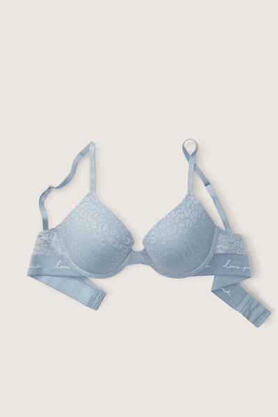 Victoria's Secret Wear Everywhere Encaje Push Up T-Shirt Bra Azules | 428673PBR